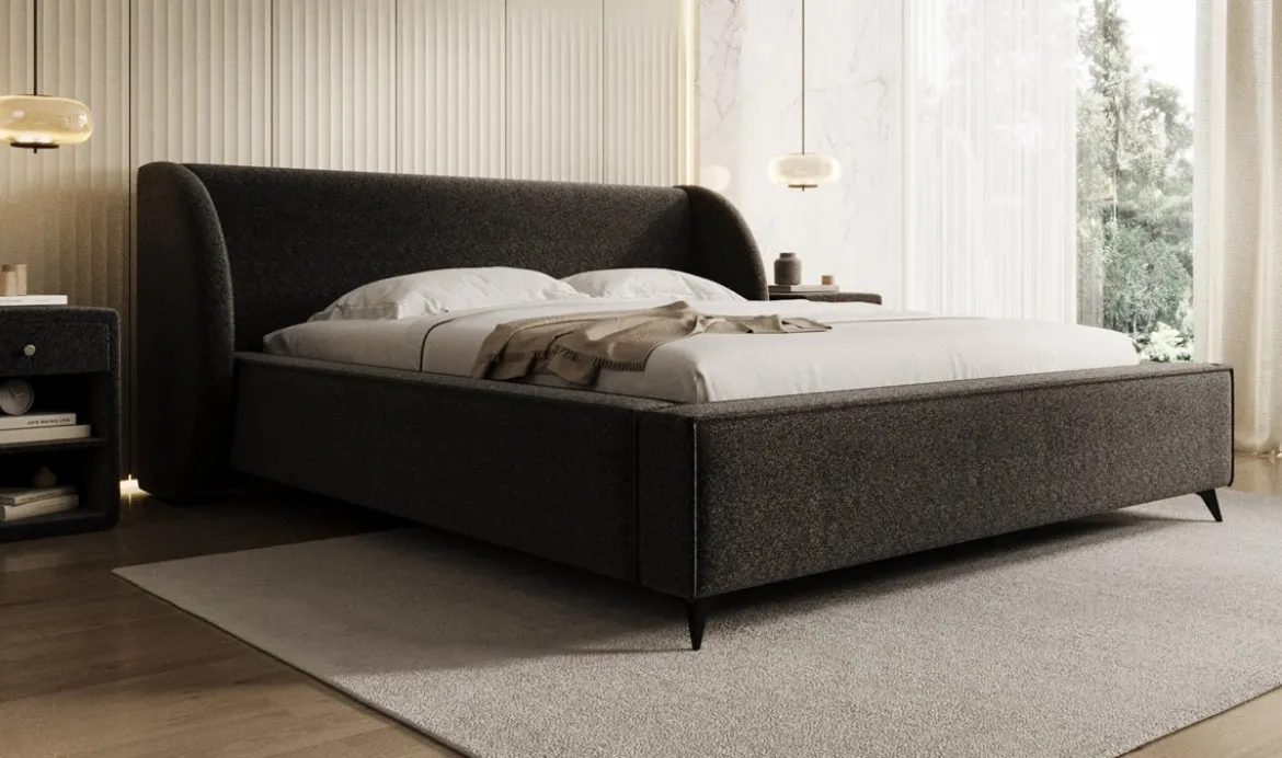 Designer Polsterbett Freya in Strukturstoff mit Stauraum