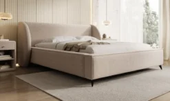 Designer Polsterbett Freya in Strukturstoff mit Stauraum
