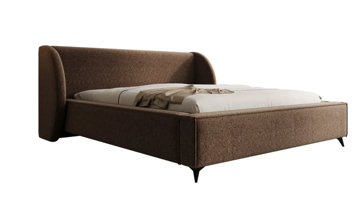 Designer Polsterbett Freya in Strukturstoff mit Stauraum