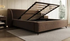 Designer Polsterbett Freya in Strukturstoff mit Stauraum