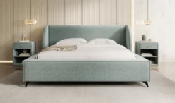 Designer Polsterbett Freya in Strukturstoff mit Stauraum