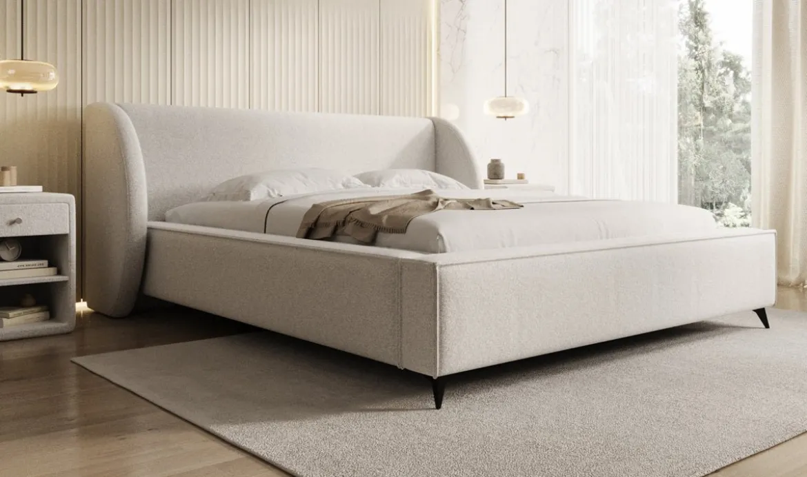 Designer Polsterbett Freya in Strukturstoff mit Stauraum
