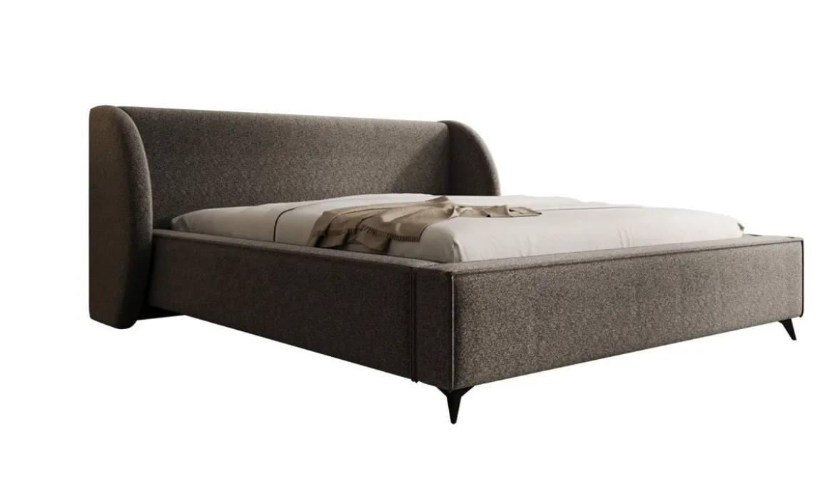 Designer Polsterbett Freya in Strukturstoff mit Stauraum