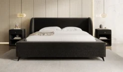 Designer Polsterbett Freya in Strukturstoff mit Stauraum