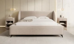 Designer Polsterbett Freya in Strukturstoff mit Stauraum