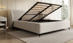 Designer Polsterbett Freya in Strukturstoff mit Stauraum
