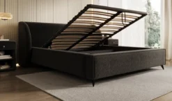 Designer Polsterbett Freya in Strukturstoff mit Stauraum