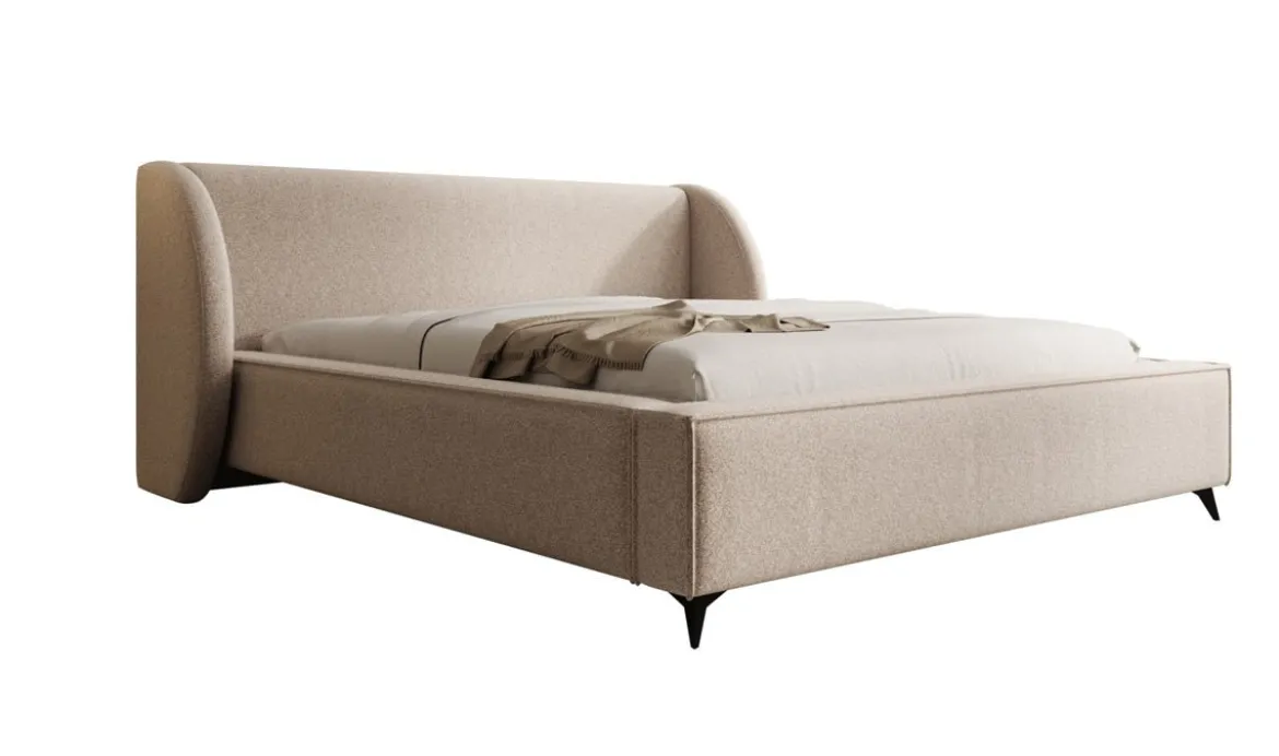 Designer Polsterbett Freya in Strukturstoff mit Stauraum