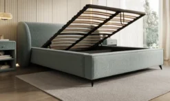 Designer Polsterbett Freya in Strukturstoff mit Stauraum