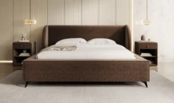 Designer Polsterbett Freya in Strukturstoff mit Stauraum