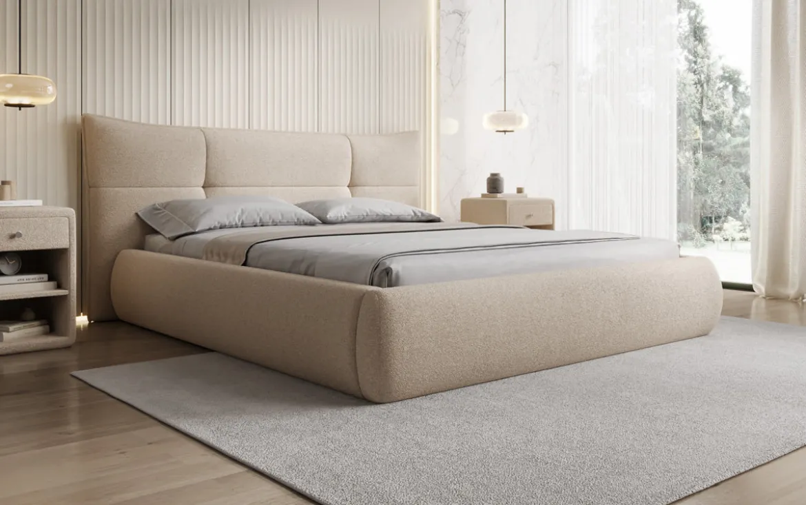 Designer Polsterbett Gioia in Teddy Bouclé mit Stauraum