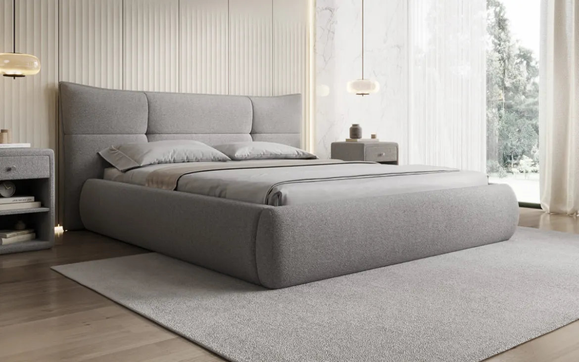 Designer Polsterbett Gioia in Teddy Bouclé mit Stauraum