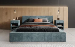 Designer Polsterbett Harmon in Cord mit Stauraum