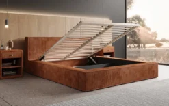 Designer Polsterbett Harmon in Cord mit Stauraum