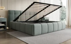Designer Polsterbett Helena in Strukturstoff mit Stauraum
