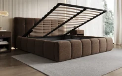 Designer Polsterbett Helena in Strukturstoff mit Stauraum