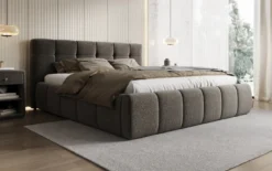Designer Polsterbett Helena in Strukturstoff mit Stauraum