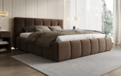 Designer Polsterbett Helena in Strukturstoff mit Stauraum