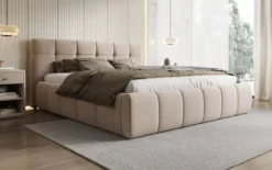 Designer Polsterbett Helena in Strukturstoff mit Stauraum