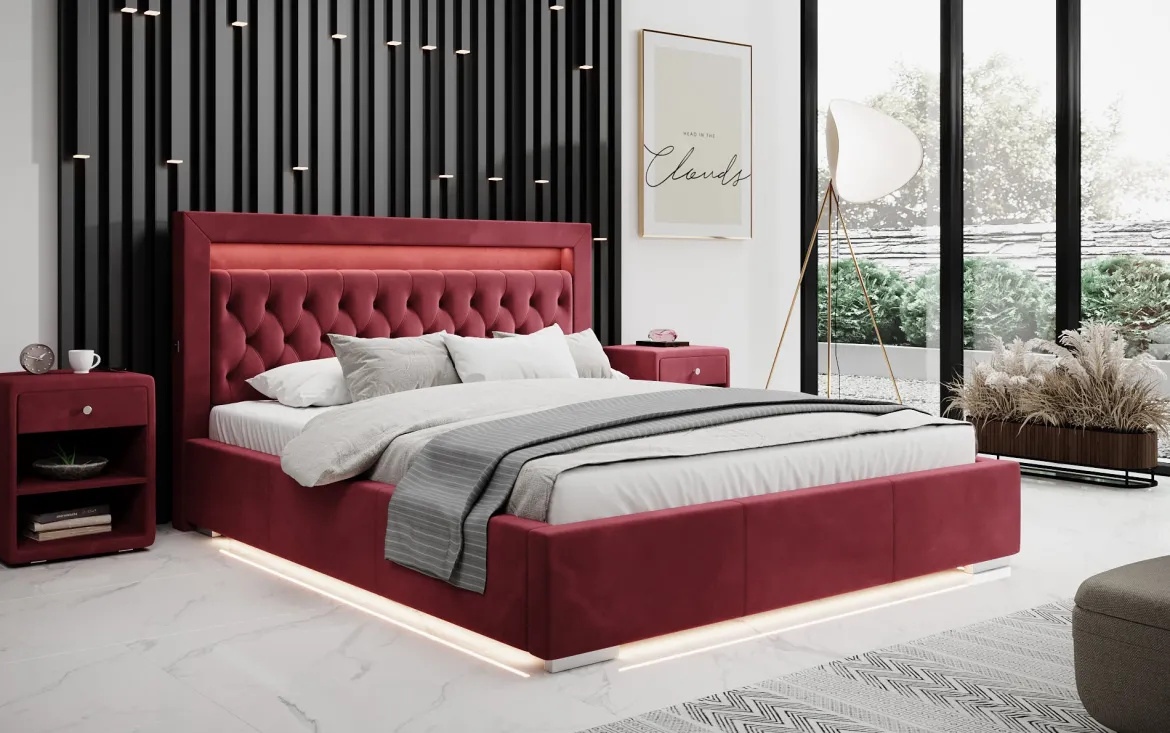 Designer Polsterbett Ida inkl. RGB, USB und Stauraum