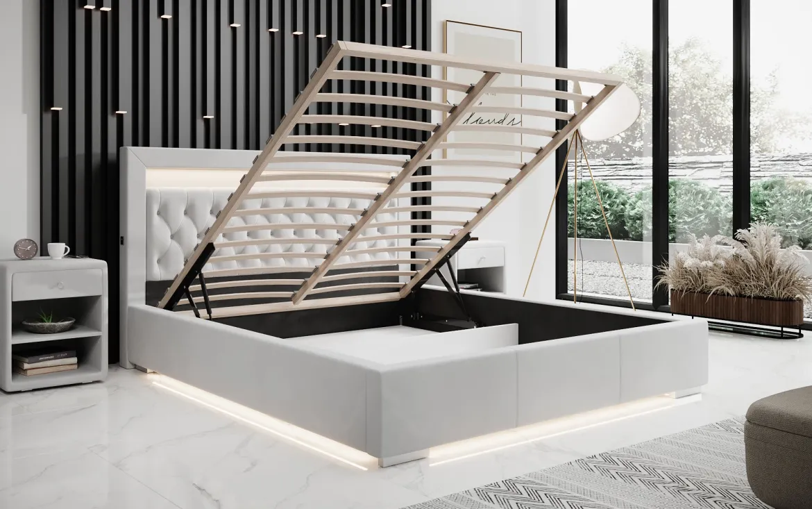 Designer Polsterbett Ida inkl. RGB, USB und Stauraum