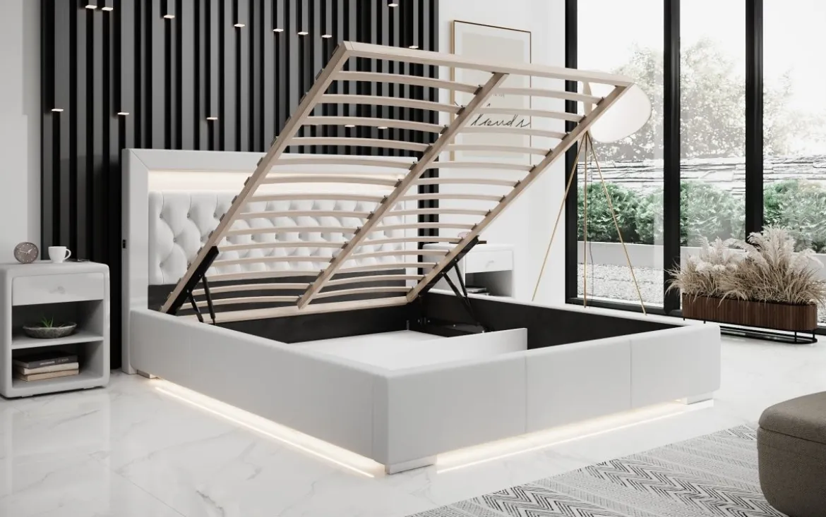 Designer Polsterbett Infinity inkl. RGB, USB und Stauraum