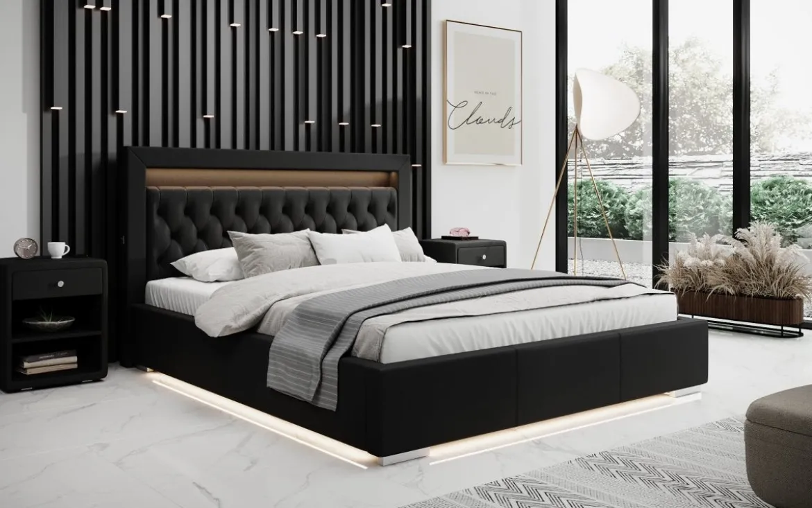 Designer Polsterbett Infinity inkl. RGB, USB und Stauraum