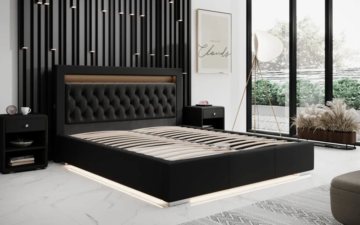 Designer Polsterbett Infinity inkl. RGB, USB und Stauraum