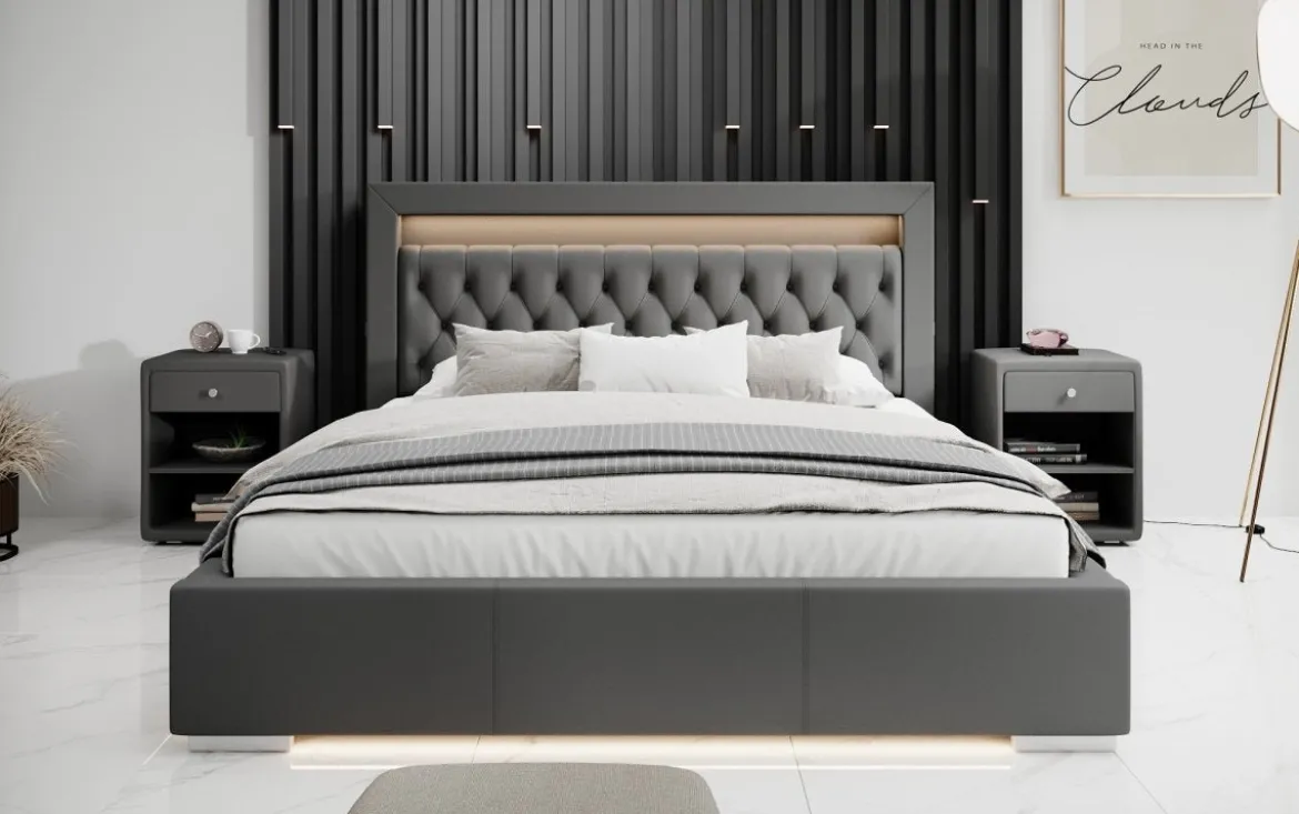 Designer Polsterbett Infinity inkl. RGB, USB und Stauraum