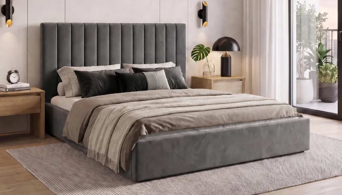 Designer Polsterbett Livia in Samt mit Stauraum