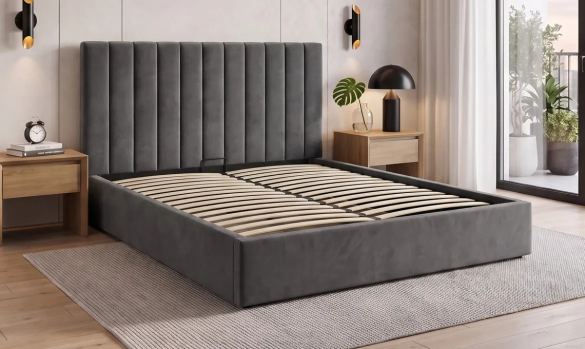 Designer Polsterbett Livia in Samt mit Stauraum