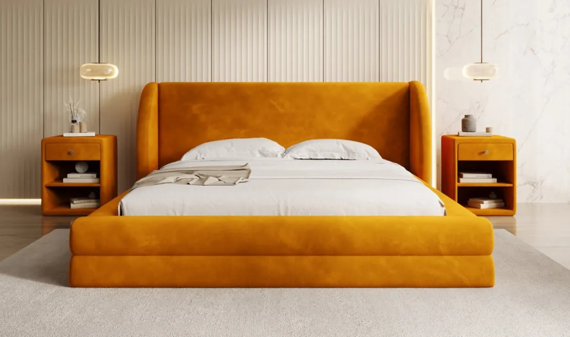 Designer Polsterbett Liv in Samt mit Stauraum