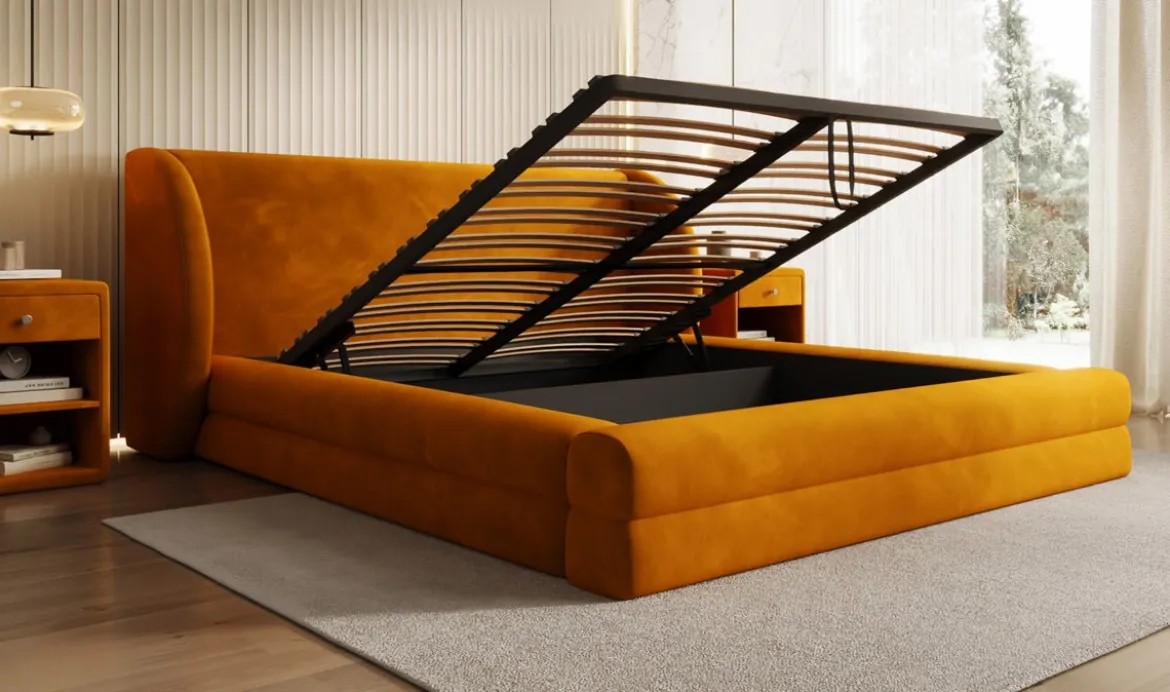 Designer Polsterbett Liv in Samt mit Stauraum