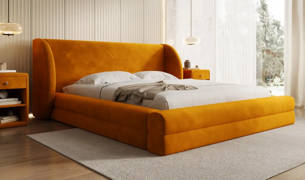Designer Polsterbett Liv in Samt mit Stauraum