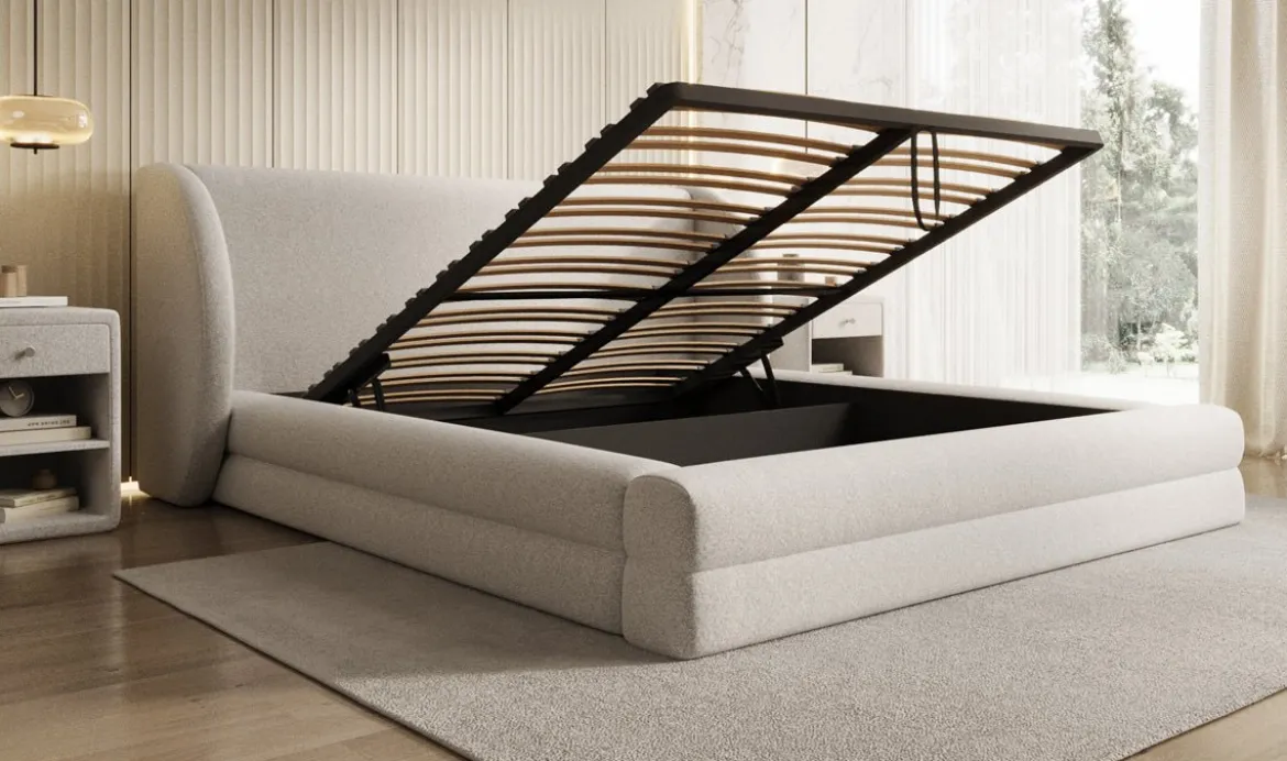 Designer Polsterbett Liv in Strukturstoff mit Stauraum