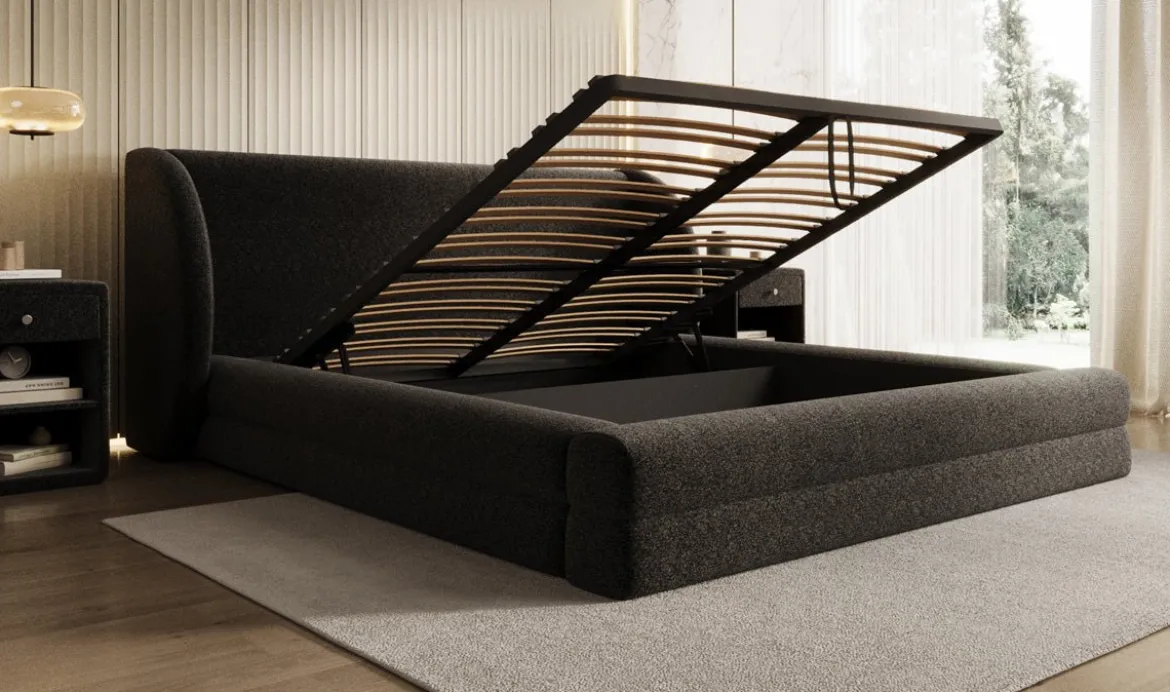 Designer Polsterbett Liv in Strukturstoff mit Stauraum