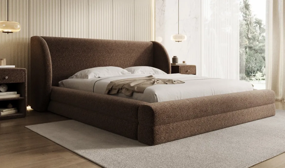 Designer Polsterbett Liv in Strukturstoff mit Stauraum