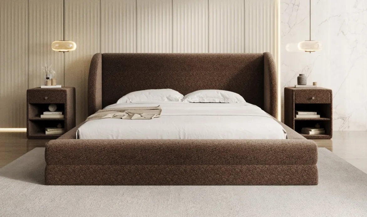 Designer Polsterbett Liv in Strukturstoff mit Stauraum