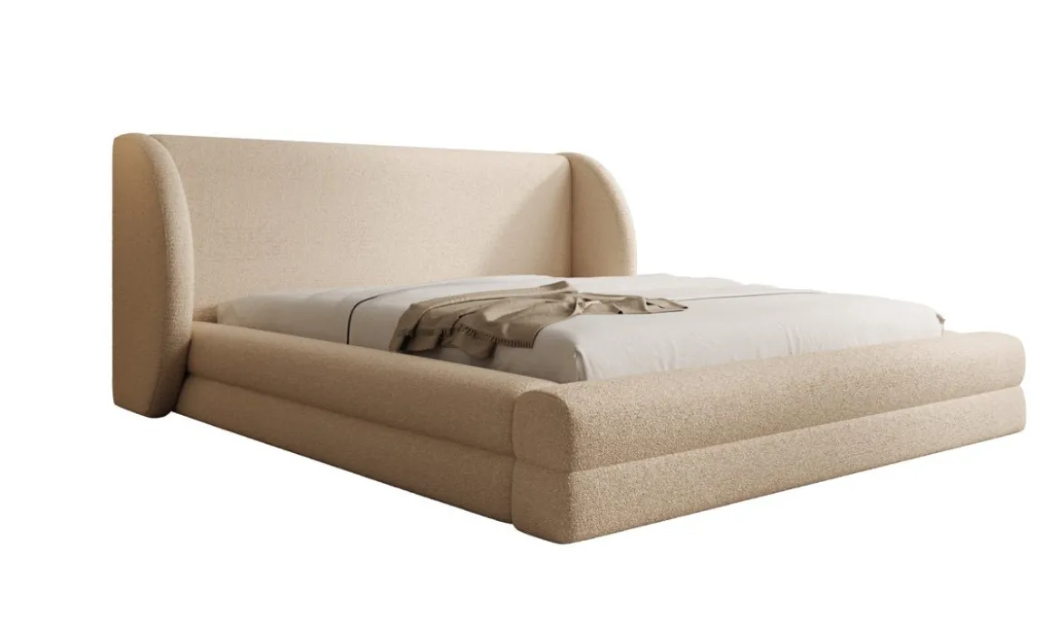 Designer Polsterbett Liv in Teddy Bouclé mit Stauraum