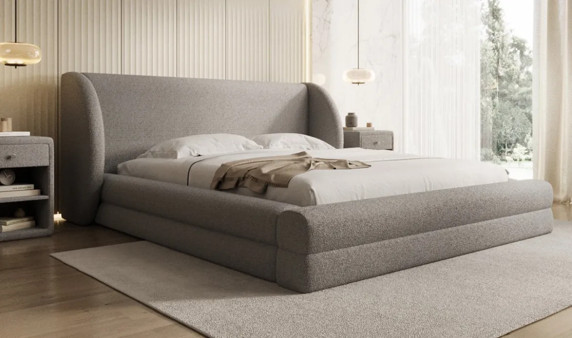 Designer Polsterbett Liv in Teddy Bouclé mit Stauraum