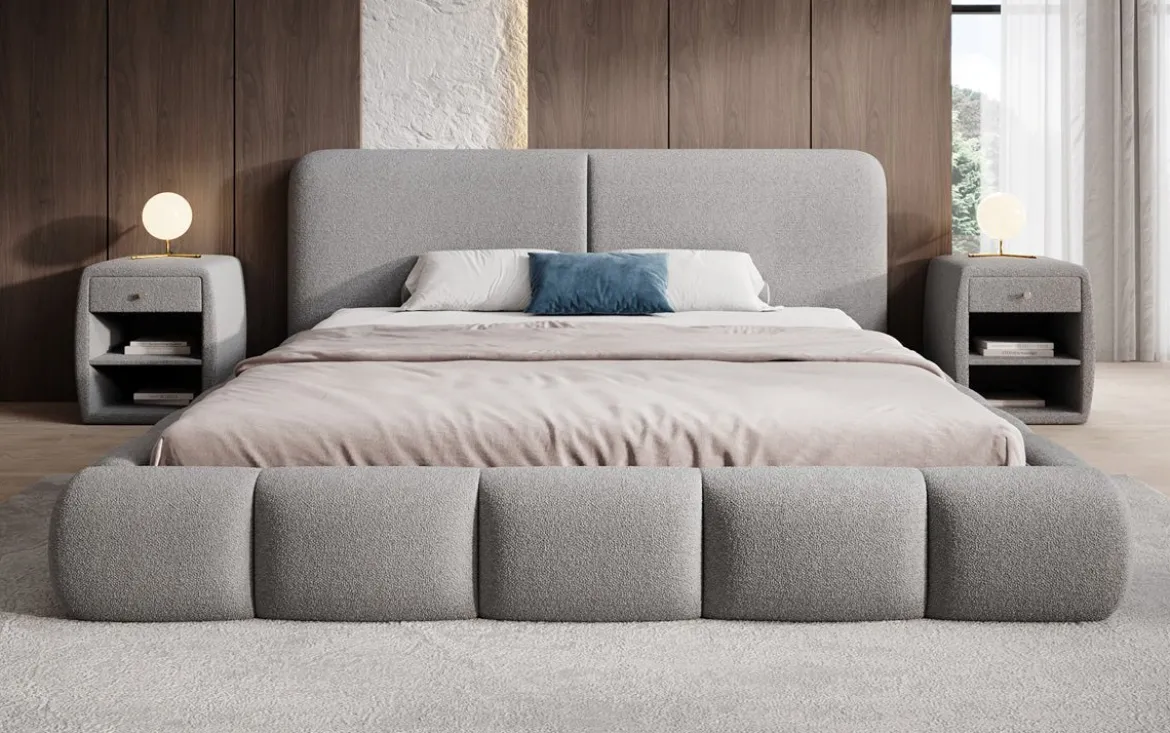 Designer Polsterbett Lolita in Bouclé mit Stauraum