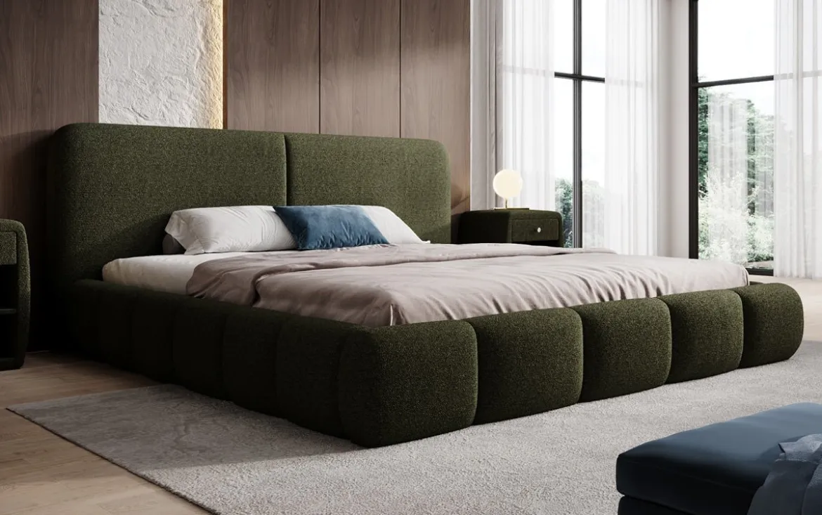 Designer Polsterbett Lolita in Bouclé mit Stauraum