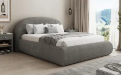 Designer Polsterbett Loop in Teddy Bouclé mit Stauraum