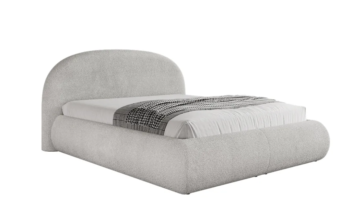Designer Polsterbett Loop in Teddy Bouclé mit Stauraum