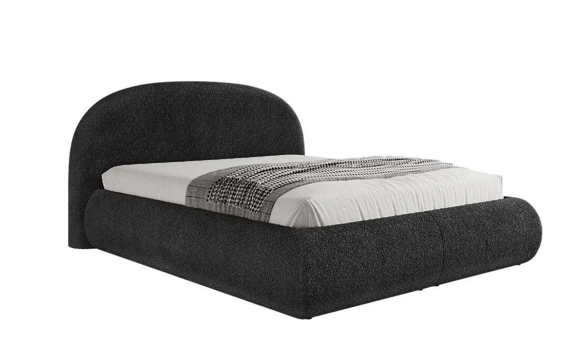 Designer Polsterbett Loop in Teddy Bouclé mit Stauraum