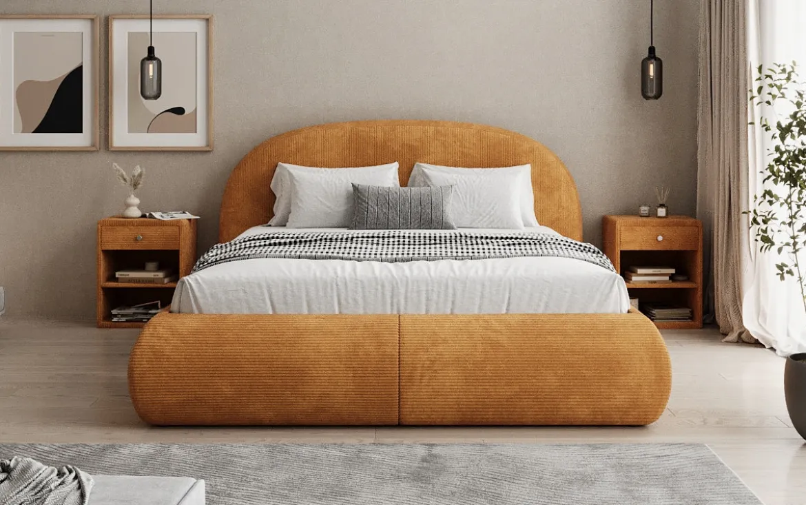 Designer Polsterbett Loop in Cord mit Stauraum