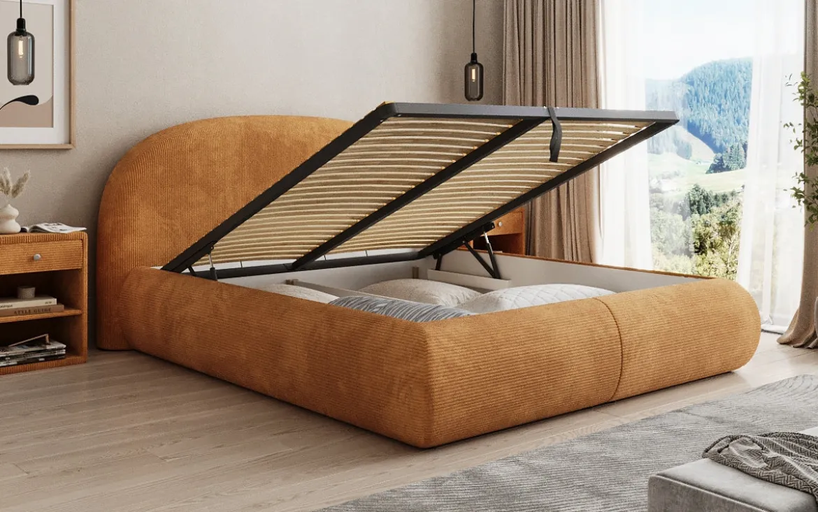 Designer Polsterbett Loop in Cord mit Stauraum