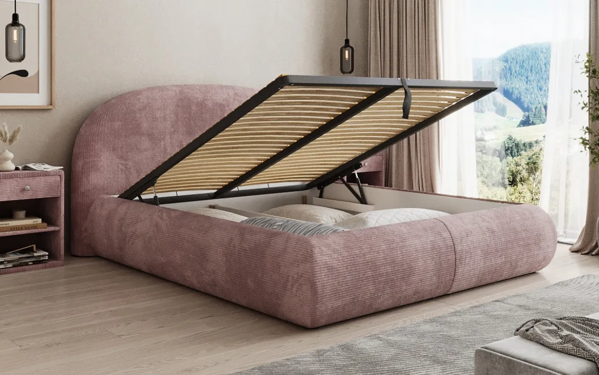 Designer Polsterbett Loop in Cord mit Stauraum