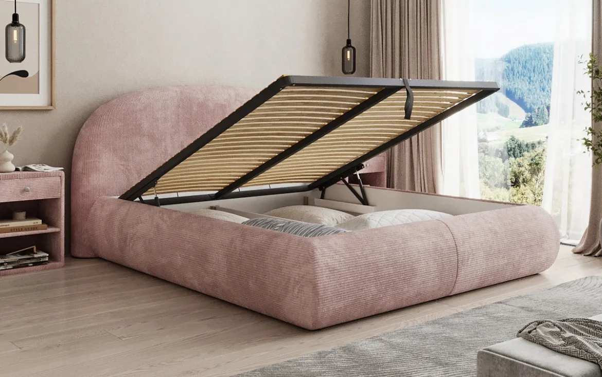 Designer Polsterbett Loop in Cord mit Stauraum
