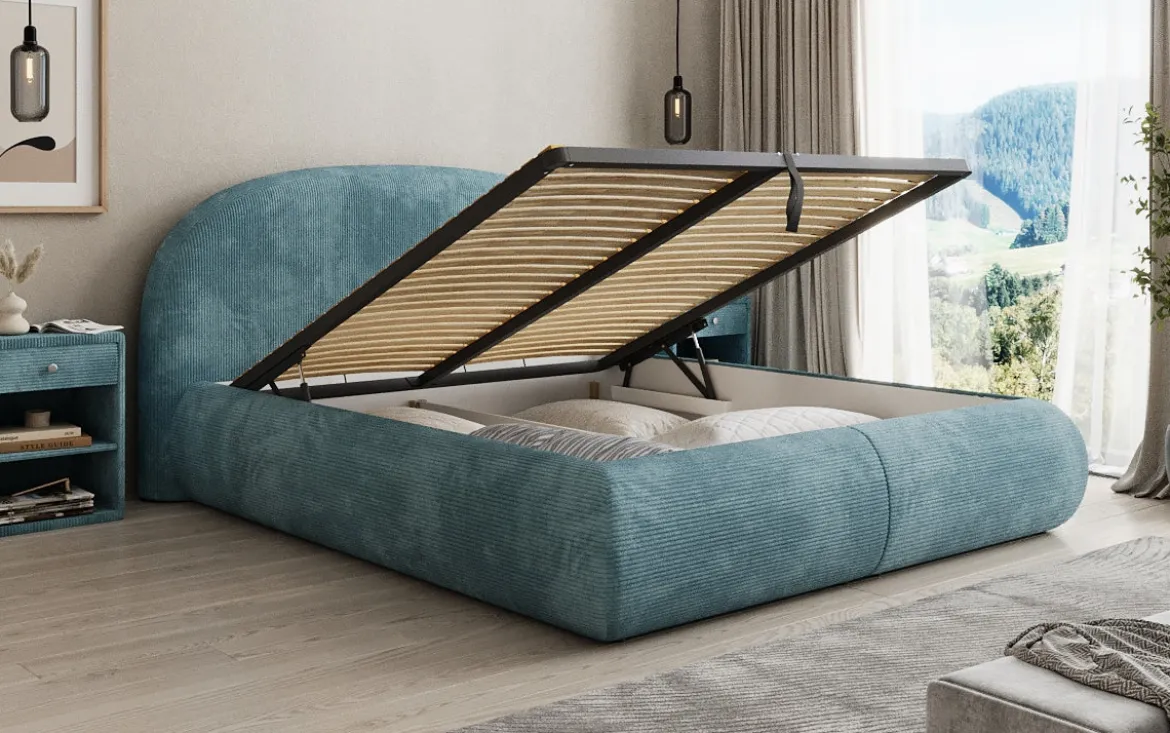 Designer Polsterbett Loop in Cord mit Stauraum